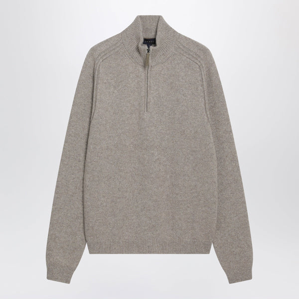 Beige Mélange Cashmere Half-Zip Sweater