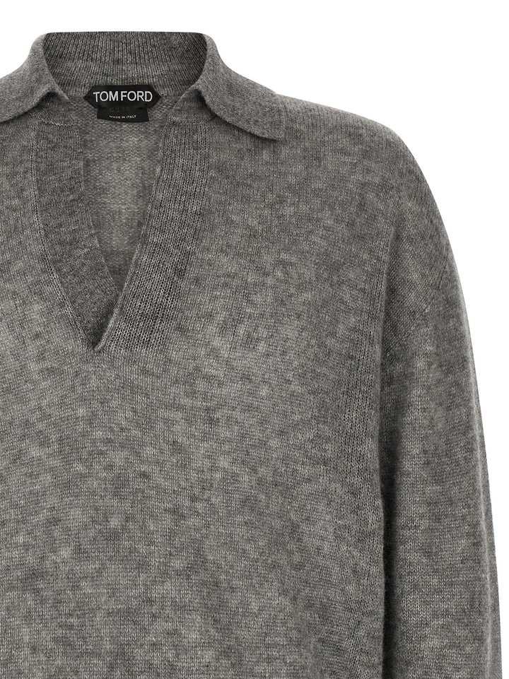 Tom Ford Cashmere And Silk Polo Shirt Maglioni - Grigio | dc01c90b7c3c94c1208a868f5f699ddc5621bb79