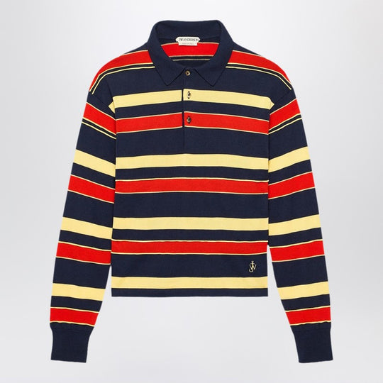 Navy Striped Cotton-Blend Polo Shirt