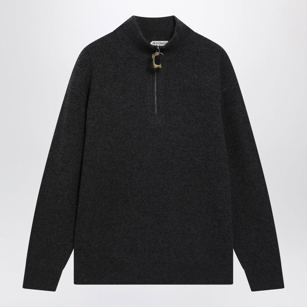 Dark Grey Half-Zip Sweater In Wool Blend