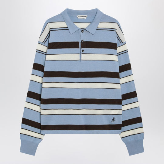 Light Blue Striped Cotton-Blend Polo