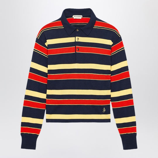 Navy Striped Cotton-Blend Polo Shirt