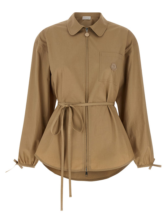 Grosgrain Logo Patch Overshirt Puffer Jackets Beige