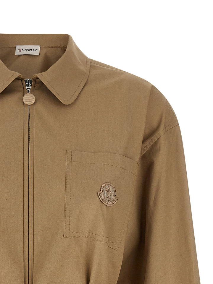 Moncler Grosgrain Logo Patch Overshirt Puffer Jackets - Beige | 60a1f5db7fc3b203280380953ae6694bddc1c4cd