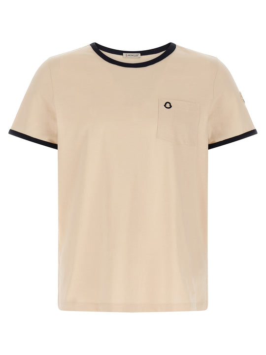 Logo Embroidery Pocket T Shirt Beige