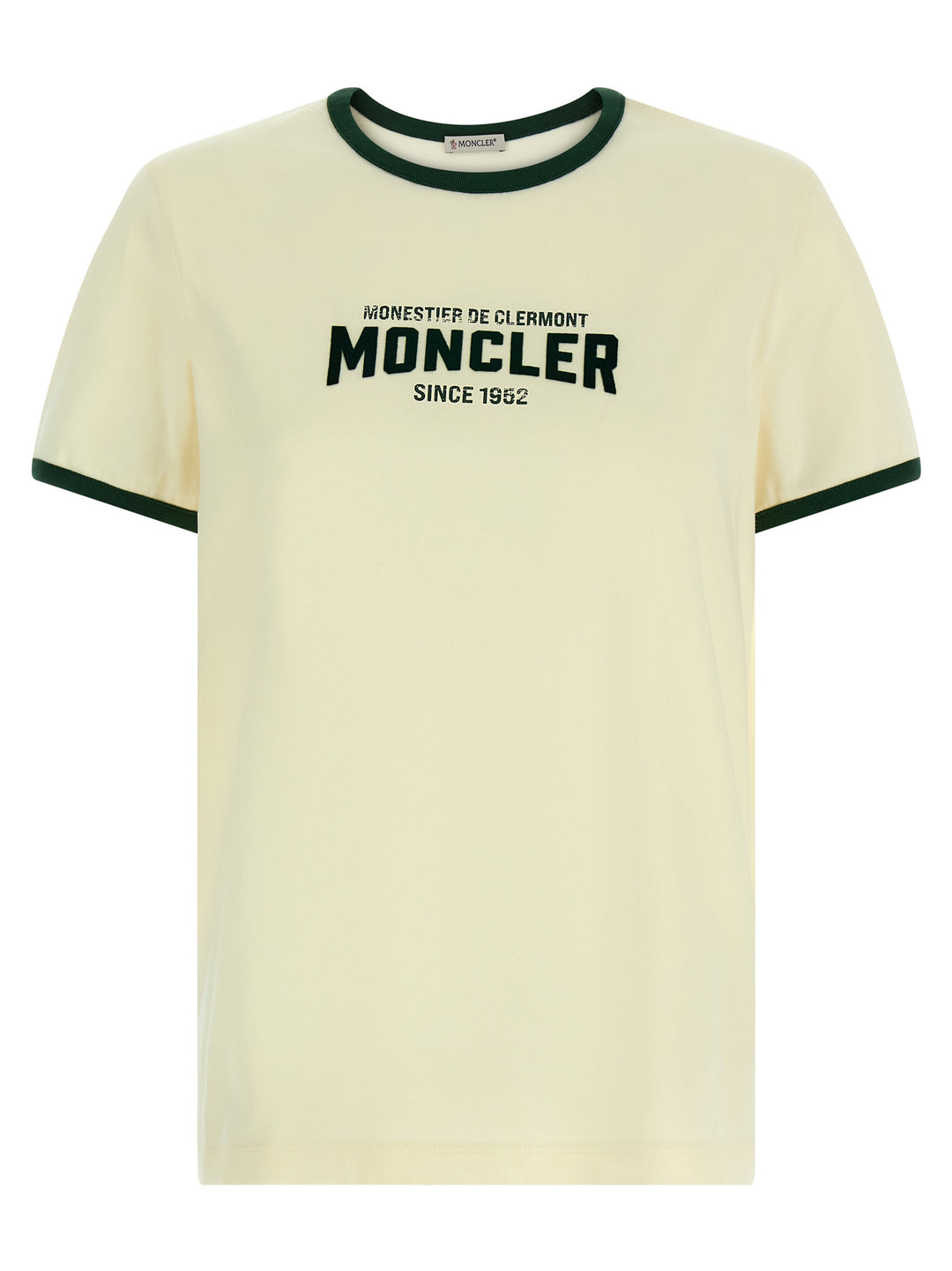 Moncler Flocked Logo T shirt - Beige | f0133a28ead055d1665639e9f6978c2b80b42ff9