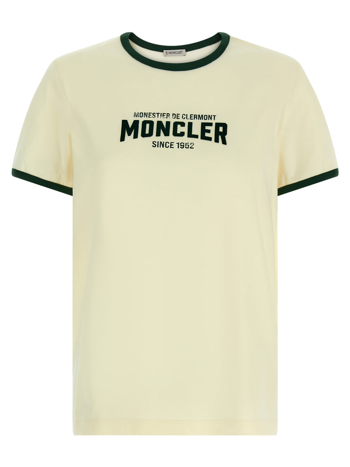 Moncler Flocked Logo T shirt - Beige | f0133a28ead055d1665639e9f6978c2b80b42ff9
