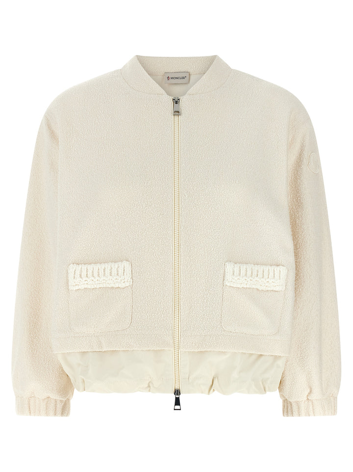 Moncler Bouclé Cardigan Maglioni - Bianco | dc0a1a66c2930837c976085add959927c405e17f