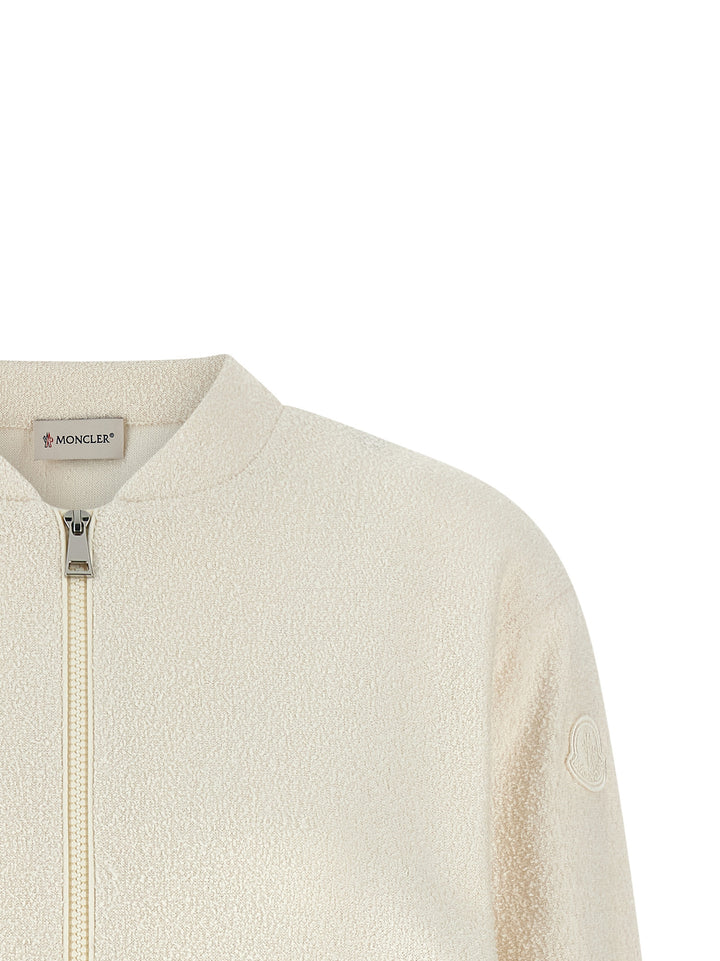 Moncler Bouclé Cardigan Maglioni - Bianco | 5f08df08c523098bf1e198f1765c32a252f2d011