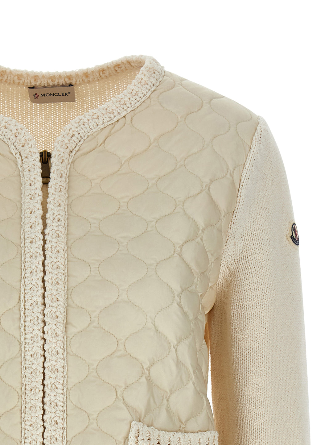 Moncler Padded Cardigan Maglioni - Beige | f80608849d1d25dc7f2739e84e5718bd8c6c5380