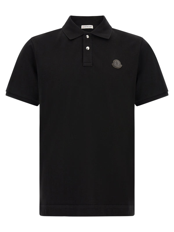 Leather Logo Patch Shirt Polo Nero