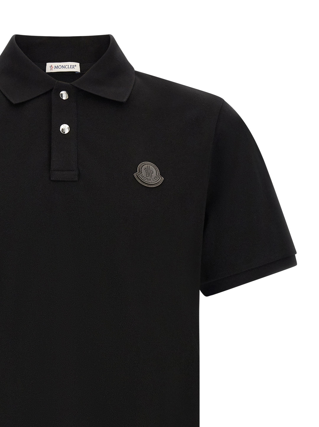 Moncler Leather Logo Patch  Shirt Polo - Nero | 9d0e3fc75cd246ff4a4d6238caf8acf41ac4857a