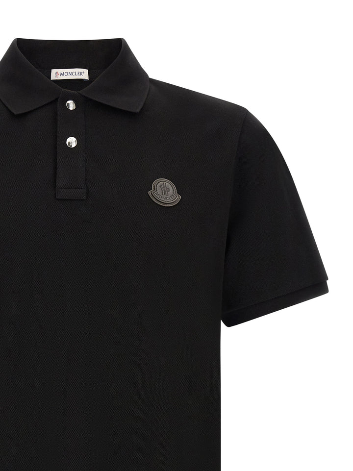 Moncler Leather Logo Patch  Shirt Polo - Nero | 9d0e3fc75cd246ff4a4d6238caf8acf41ac4857a