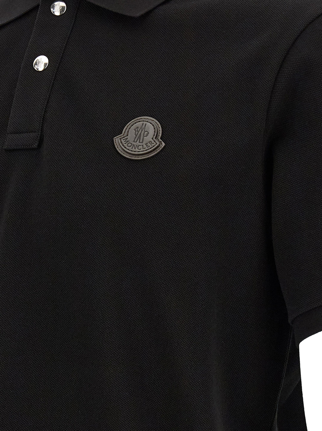 Moncler Leather Logo Patch  Shirt Polo - Nero | 724e15b9a33a3239a3abcc7635d5eecc8926574c