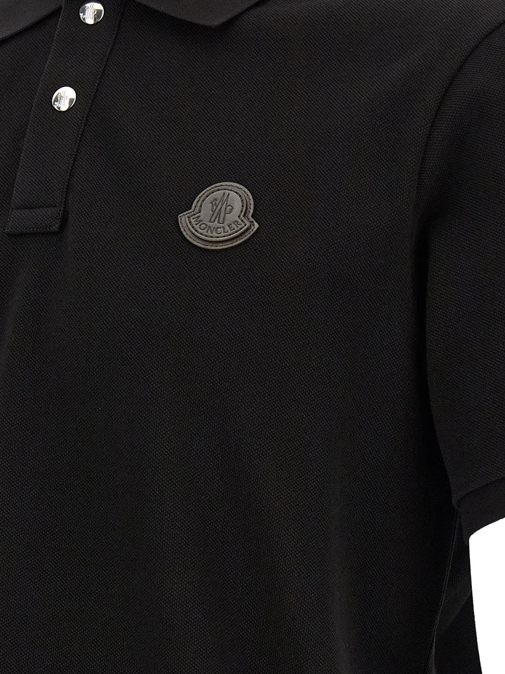 Moncler Leather Logo Patch  Shirt Polo - Nero | 724e15b9a33a3239a3abcc7635d5eecc8926574c