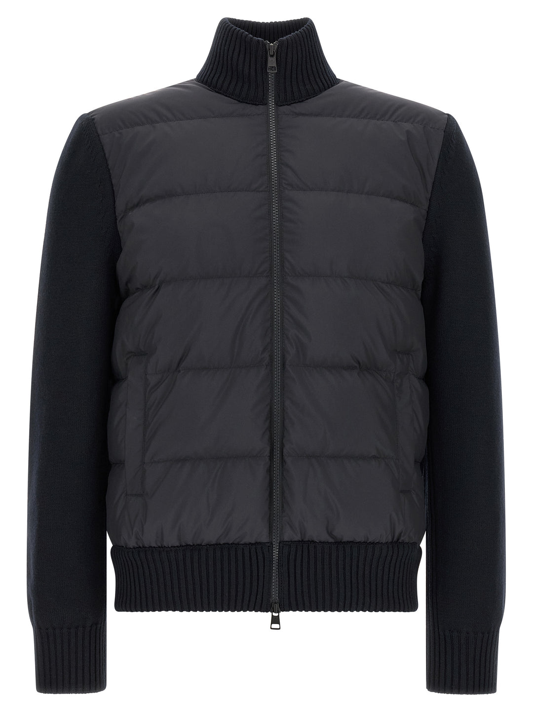 Moncler Two-Material Cardigan Maglioni - Blu | 0c1cb7f576f1acc0d1af2c63aa00da93702f33ae