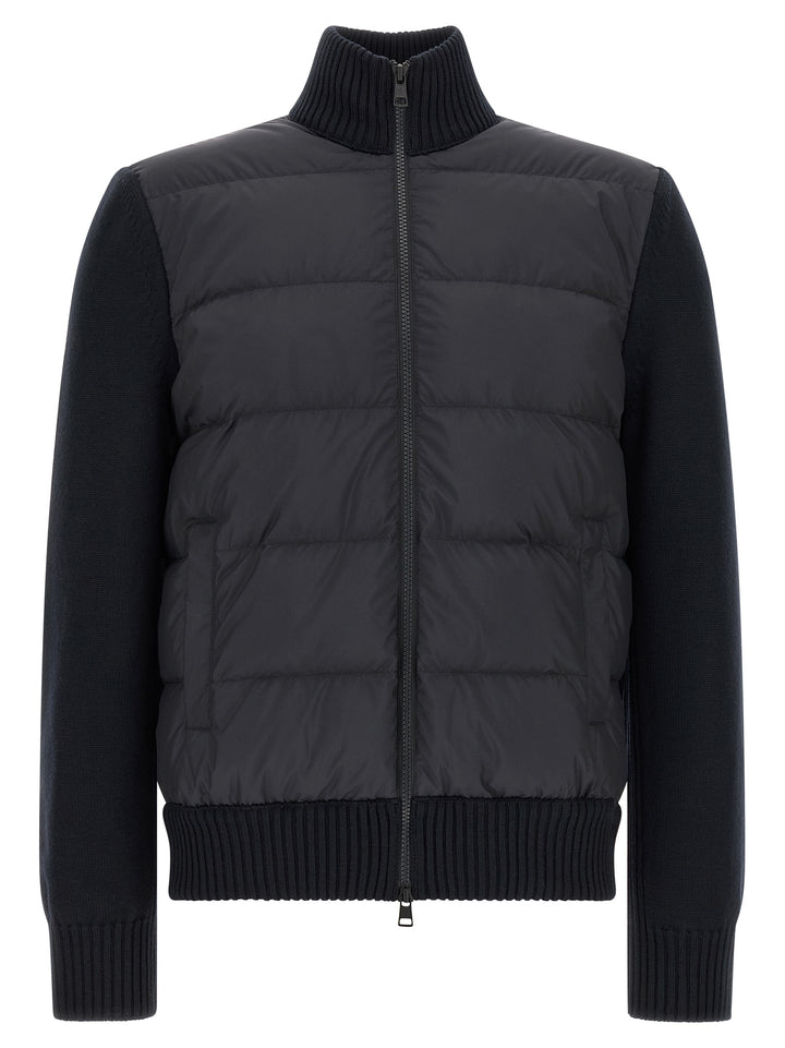 Moncler Two-Material Cardigan Maglioni - Blu | 0c1cb7f576f1acc0d1af2c63aa00da93702f33ae
