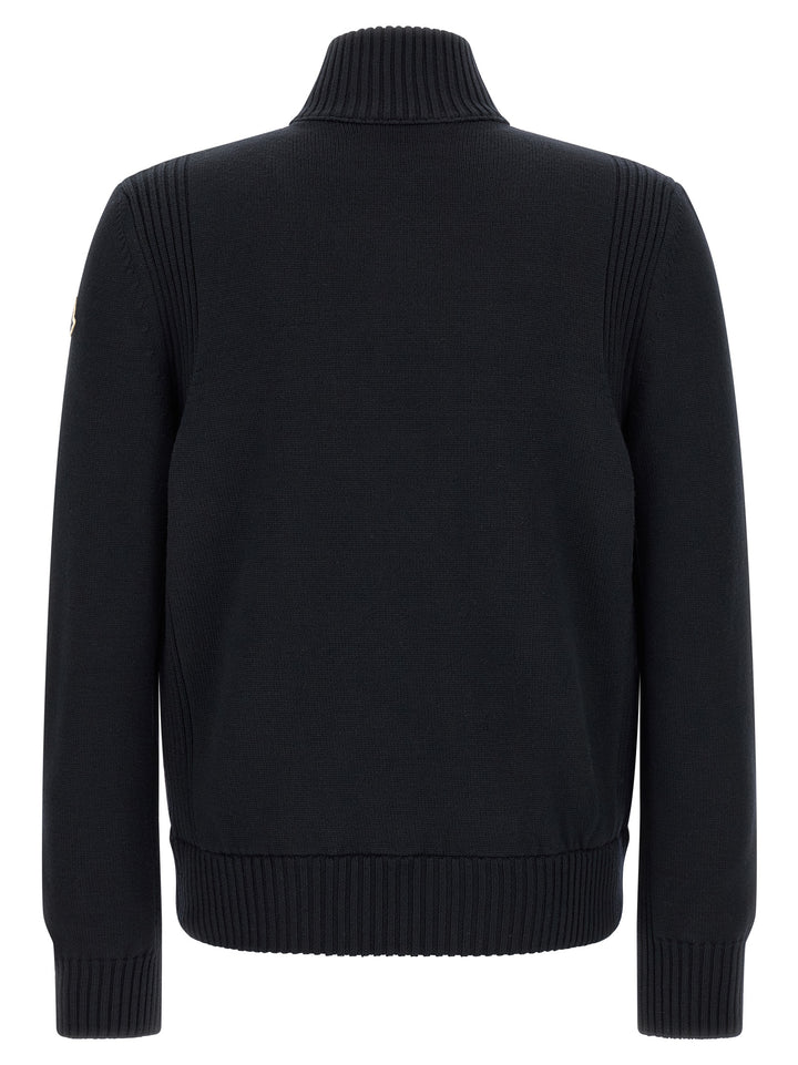 Moncler Two-Material Cardigan Maglioni - Blu | faefd68d4084b1204f327eee3cfbf8f0c5e97880