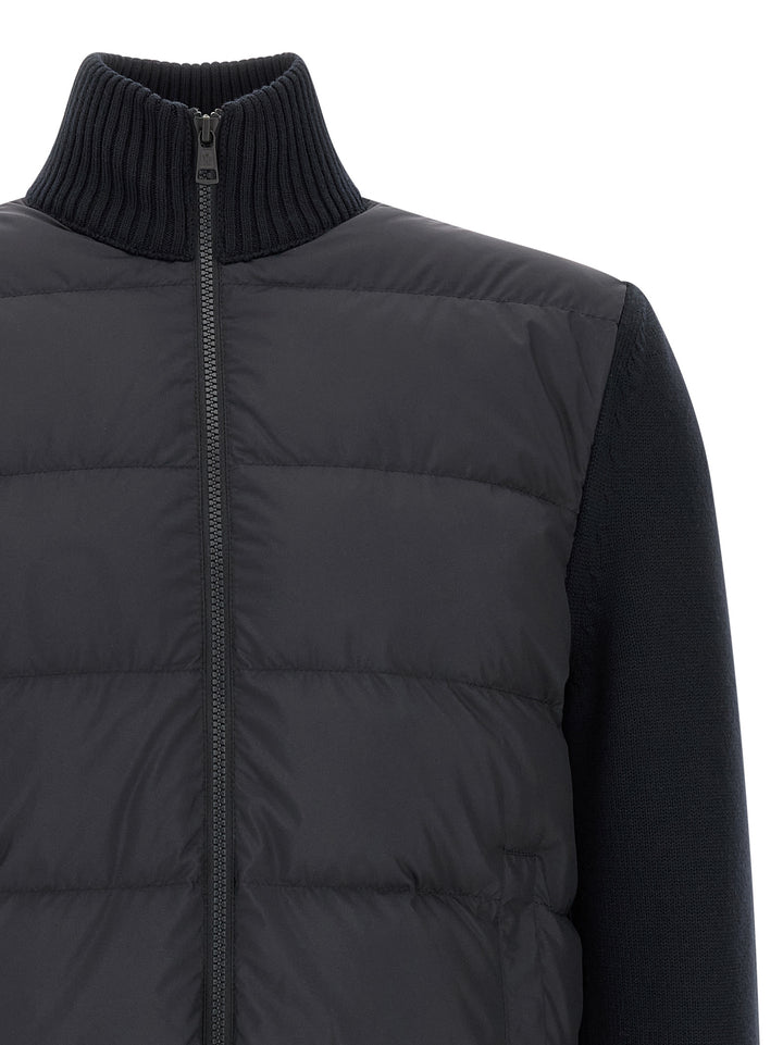 Moncler Two-Material Cardigan Maglioni - Blu | b903fd0ba91c12a083defd23327df64098bd63f7