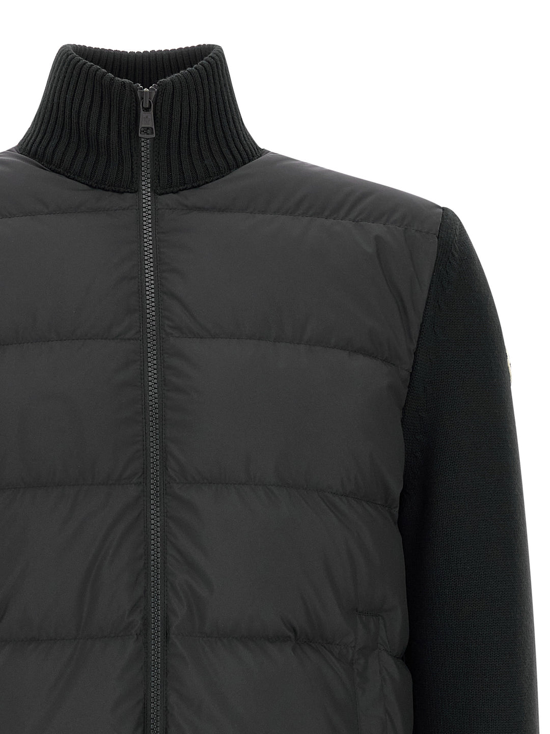 Moncler Two-Material Cardigan Maglioni - Nero | f6b641063e6f4f6045a2f7a68b47c4822b2f2833