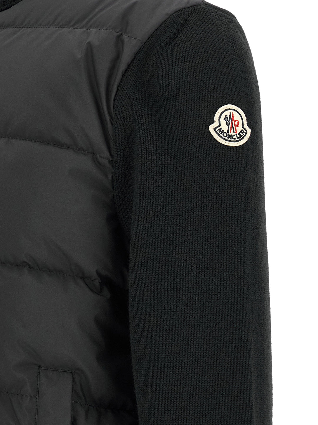 Moncler Two-Material Cardigan Maglioni - Nero | ce8b9a133eddbef770462c1d14d023e2ff45d813