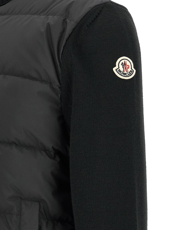 Moncler Two-Material Cardigan Maglioni - Nero | ce8b9a133eddbef770462c1d14d023e2ff45d813
