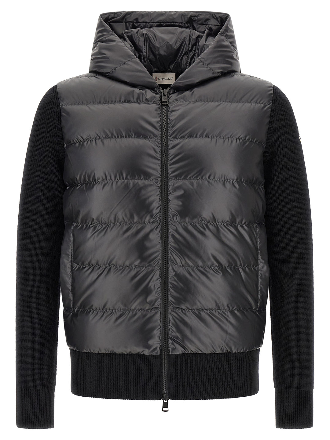 Moncler Padded Cardigan With Hood Maglioni - Nero | 4979b7e294fd398f873118363207a45d4ad57e2d