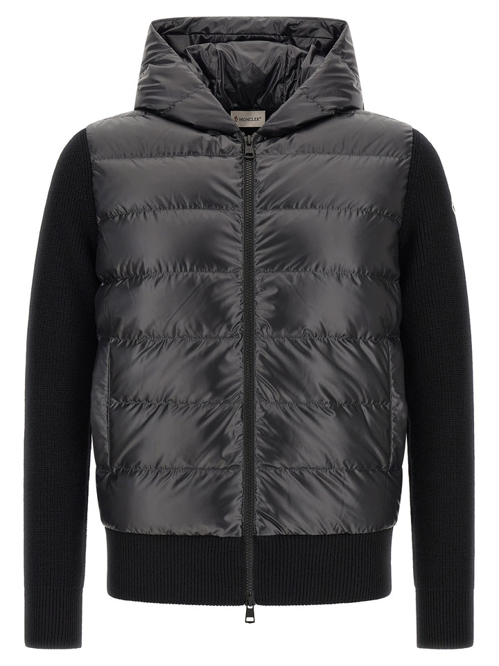 Moncler Padded Cardigan With Hood Maglioni - Nero | 4979b7e294fd398f873118363207a45d4ad57e2d