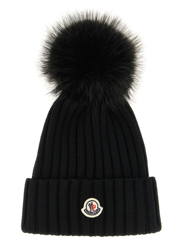 Pompon Wool Beanie Cappelli Nero
