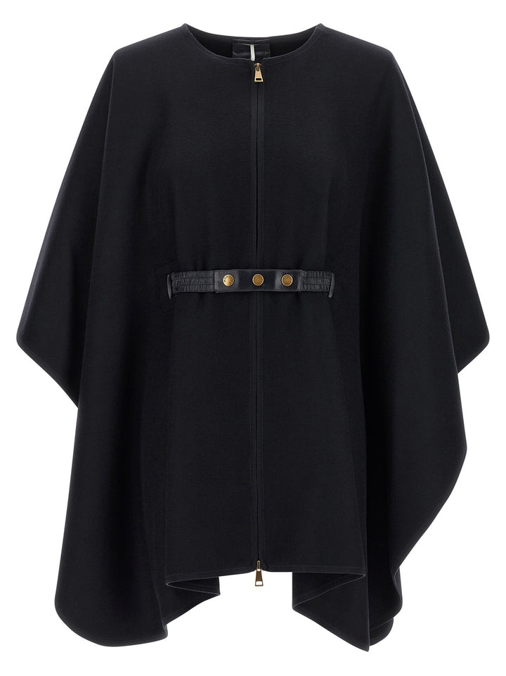 Moncler Two-Material Cape Mantelle - Blu | 61393dc90256cac6377408834596fa5fe4276285