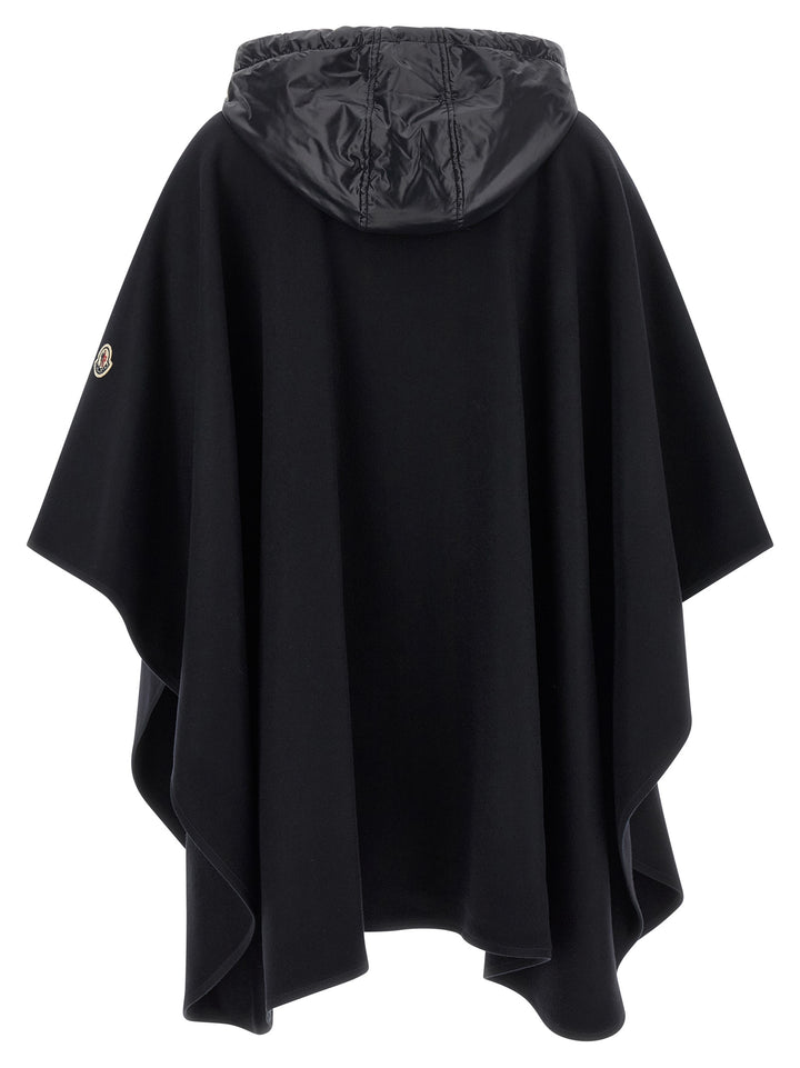 Moncler Two-Material Cape Mantelle - Blu | c7ae302a246387d913db44144334ed51640c4741