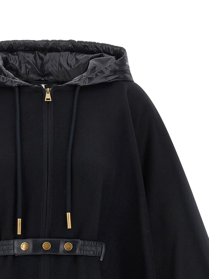 Moncler Two-Material Cape Mantelle - Blu | 565472bab621ed601404983933ad37e00471f39e