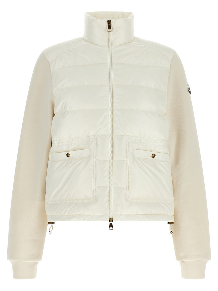 Moncler Two-Material Cardigan Maglioni - Bianco | 82f7d65228e438f4b630e95076276398377a2112