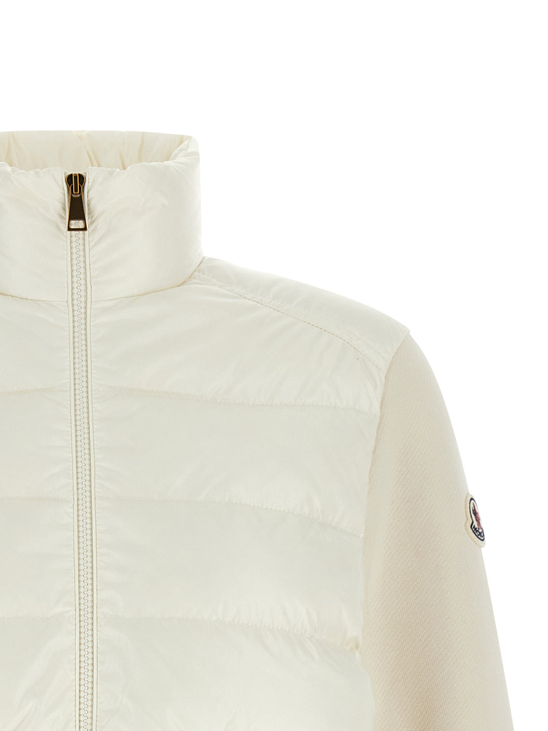 Moncler Two-Material Cardigan Maglioni - Bianco | 3ca6620093218a9b421a6a08f67a7aa625de51c0
