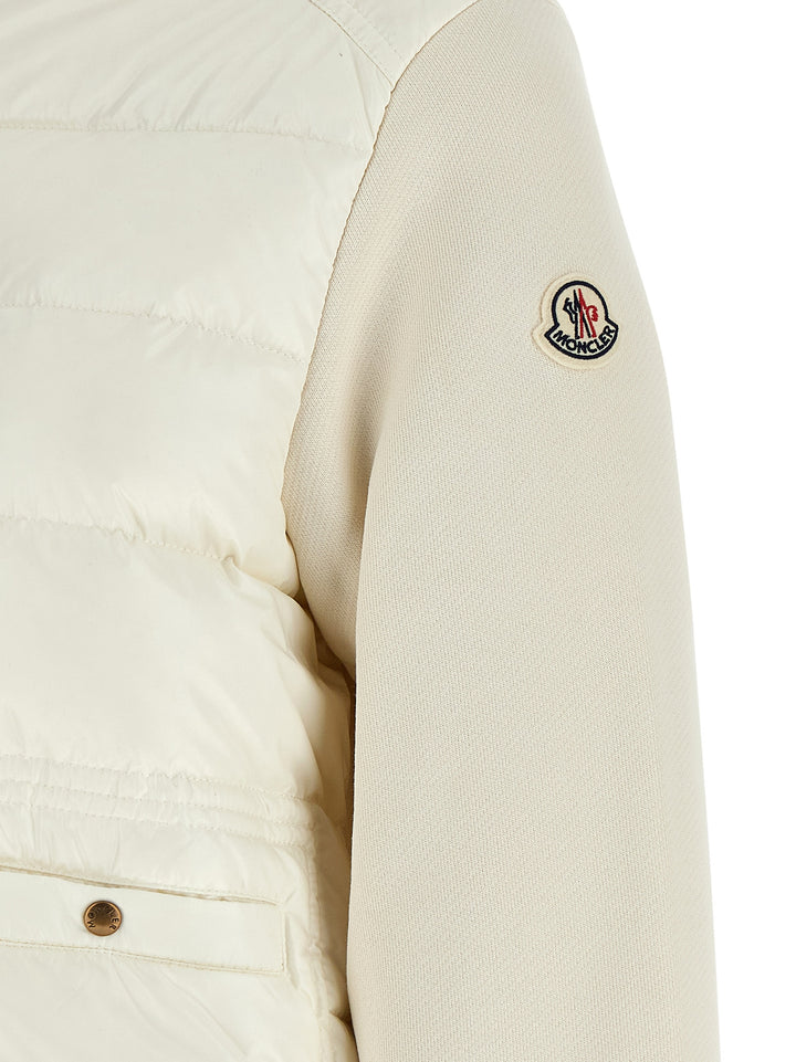 Moncler Two-Material Cardigan Maglioni - Bianco | f6cf351722f3c6125a9475765e927c0ccf1122e4