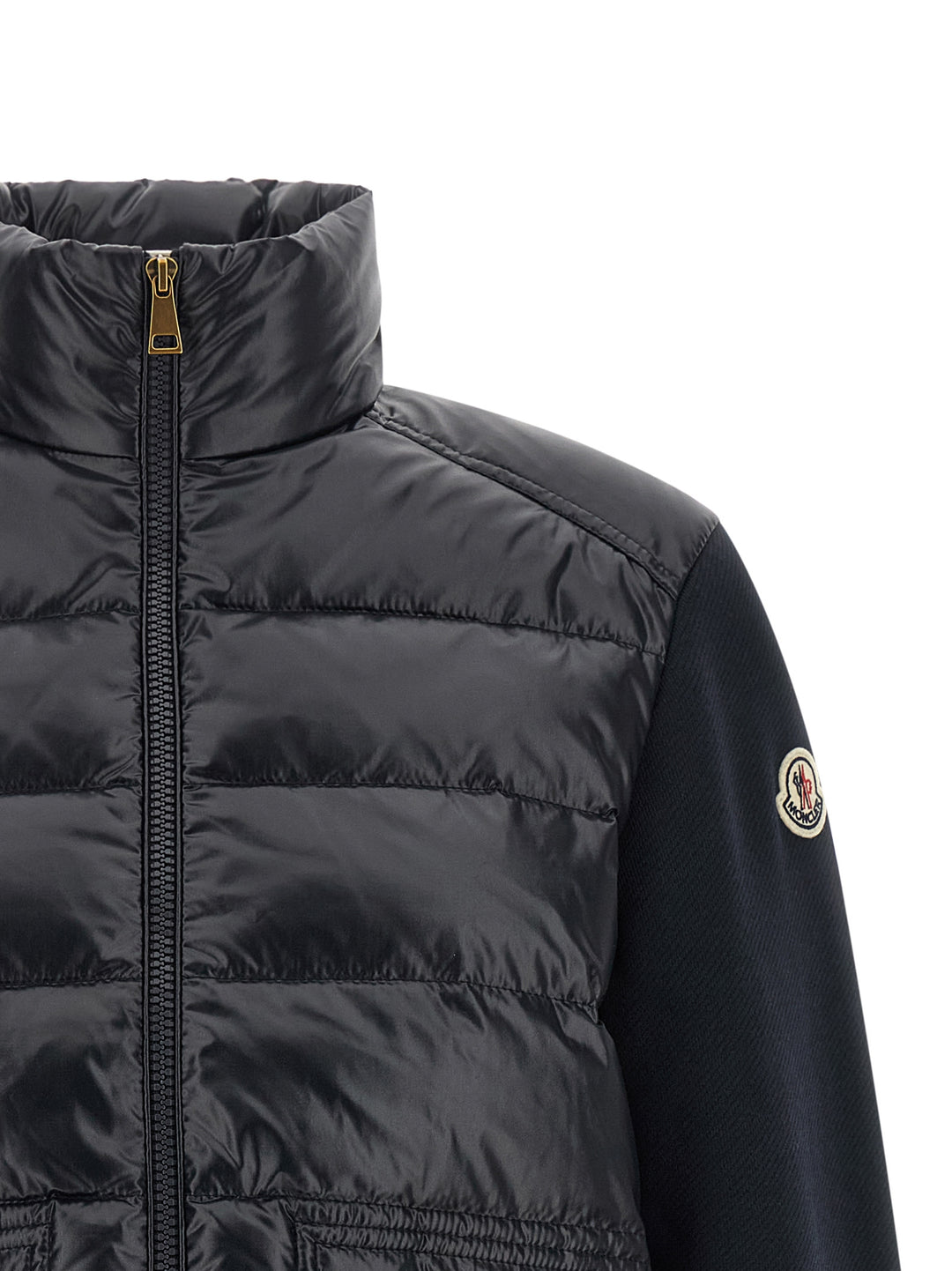 Moncler Two-Material Padded Cardigan Maglioni - Blu | ad23357eabef986ab8df61f71c4e9b6c5820aa2b
