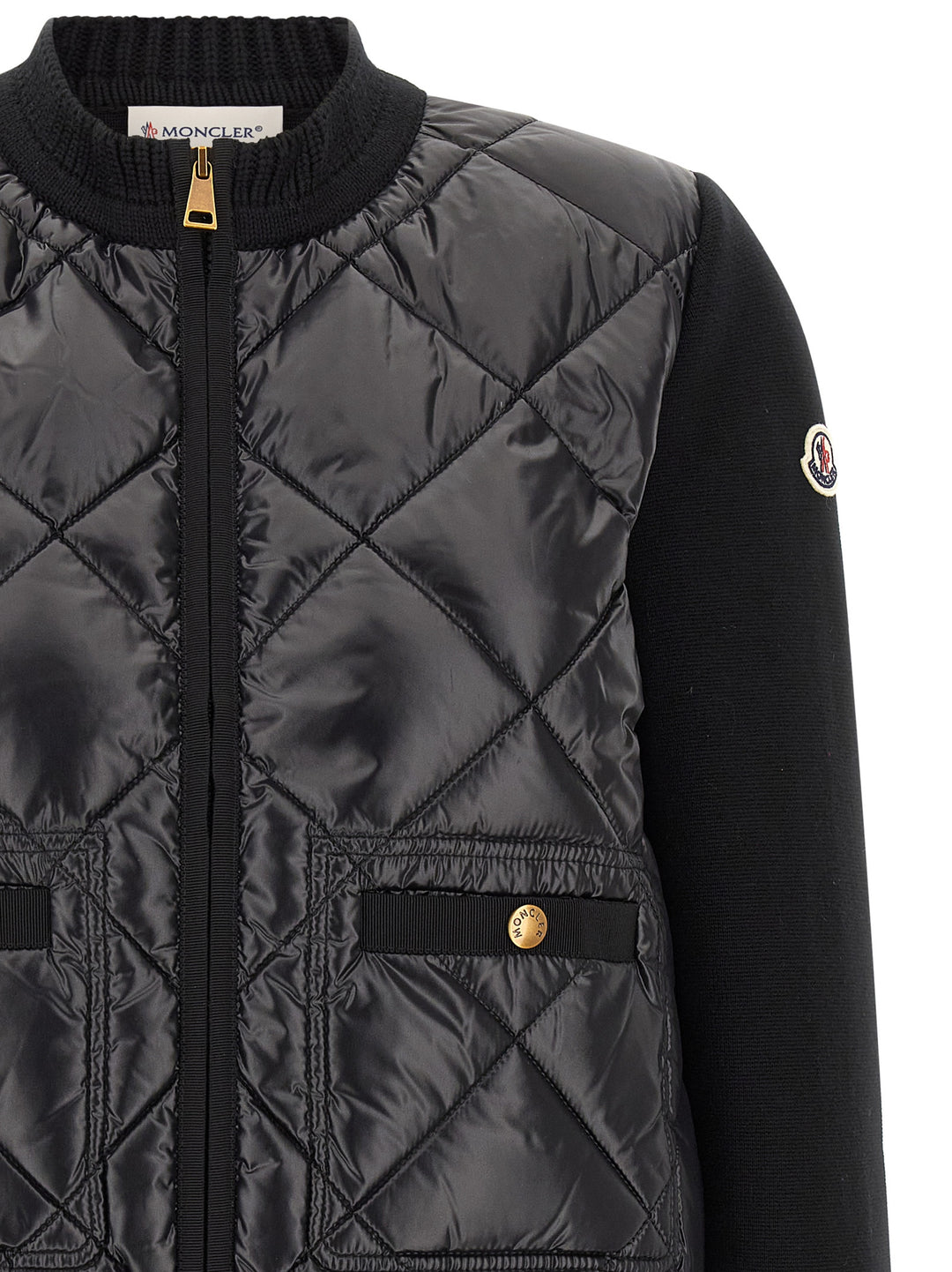 Moncler Padded Cardigan Maglioni - Nero | e0bcbc0716fbe173f721ee2c40e52dbf8408e473