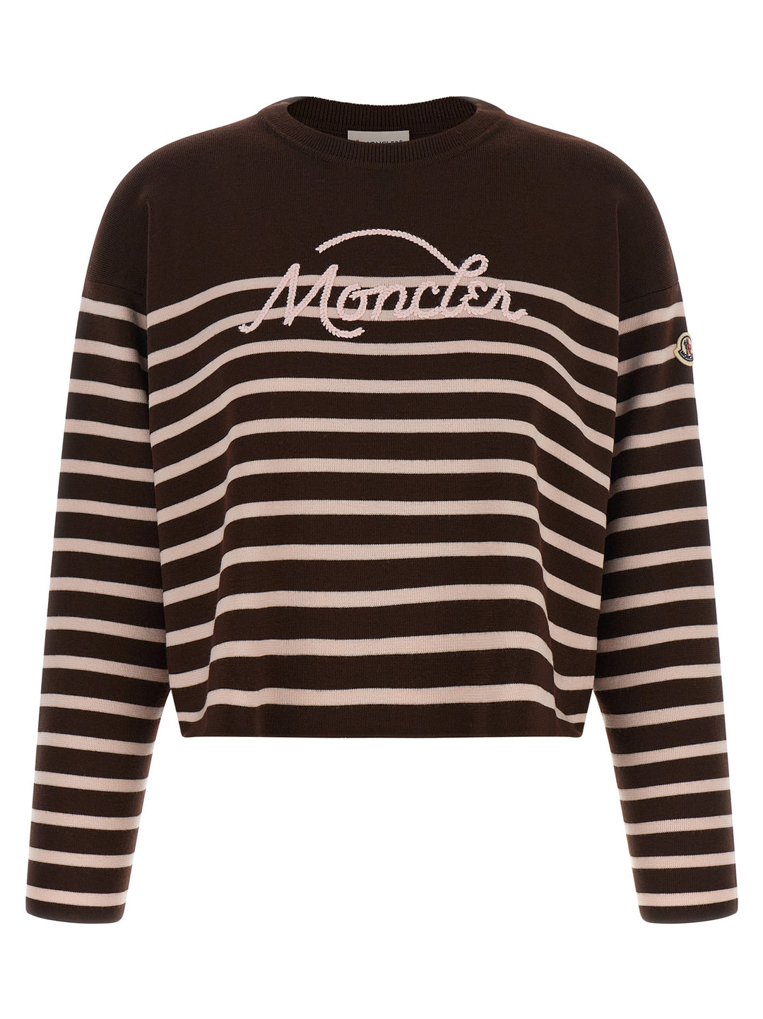 Moncler Striped Sweater With Embroidery Maglioni - Bianco | bcc20b9bbbb8000f17dad1995532c01f4a971f8f