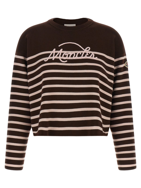 Striped Sweater With Embroidery Maglioni Bianco