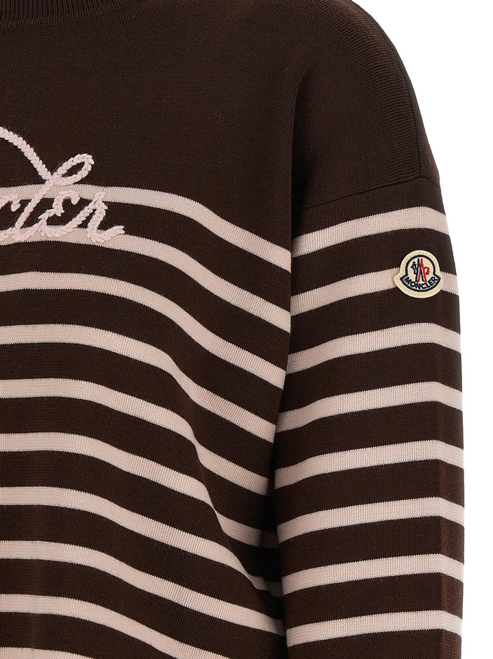 Moncler Striped Sweater With Embroidery Maglioni - Bianco | 592ad93d427c6e581bd10e67afe23de078ac7422