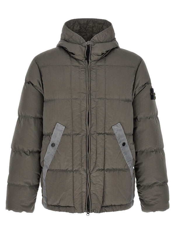 Crumpled Effect Down Jacket Gray