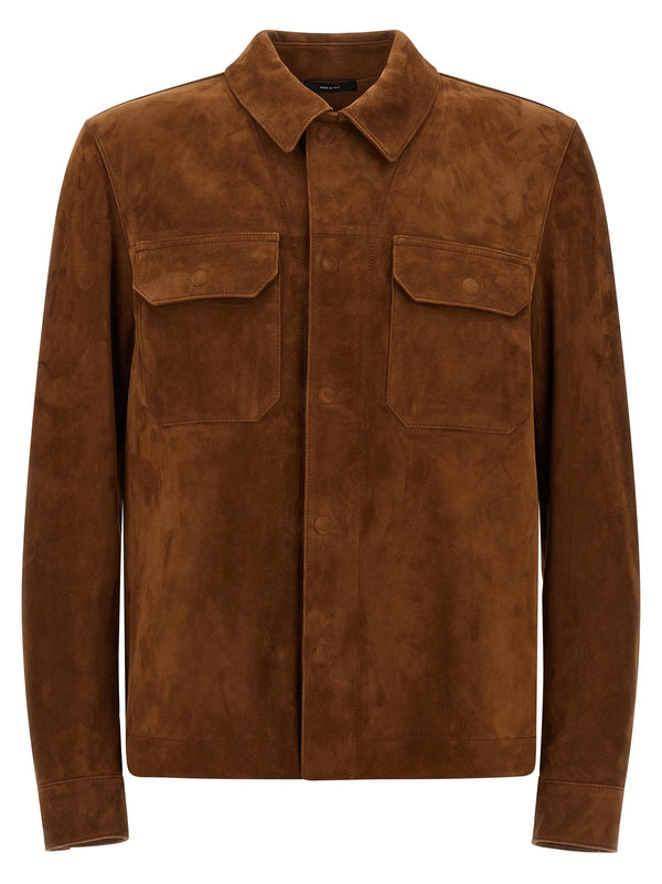 Suede Overshirt Puffer Jackets Marrone