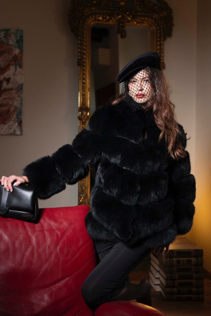 Giacca Seattle Nera in Pelliccia di Volpe