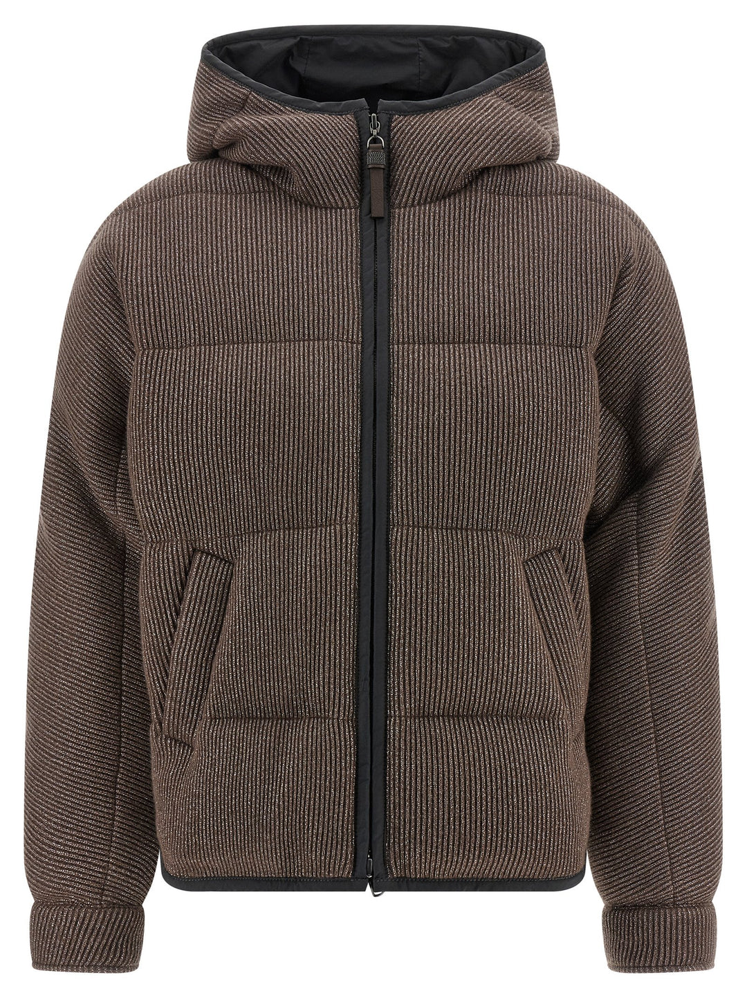 Brunello Cucinelli Lame Wool Down Jacket Puffer Jackets - Marrone | 31dc25d0d95337559f806f4b9d00579639708cdd