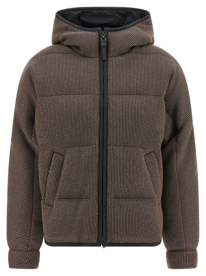 Brunello Cucinelli Lame Wool Down Jacket Puffer Jackets - Marrone | 31dc25d0d95337559f806f4b9d00579639708cdd