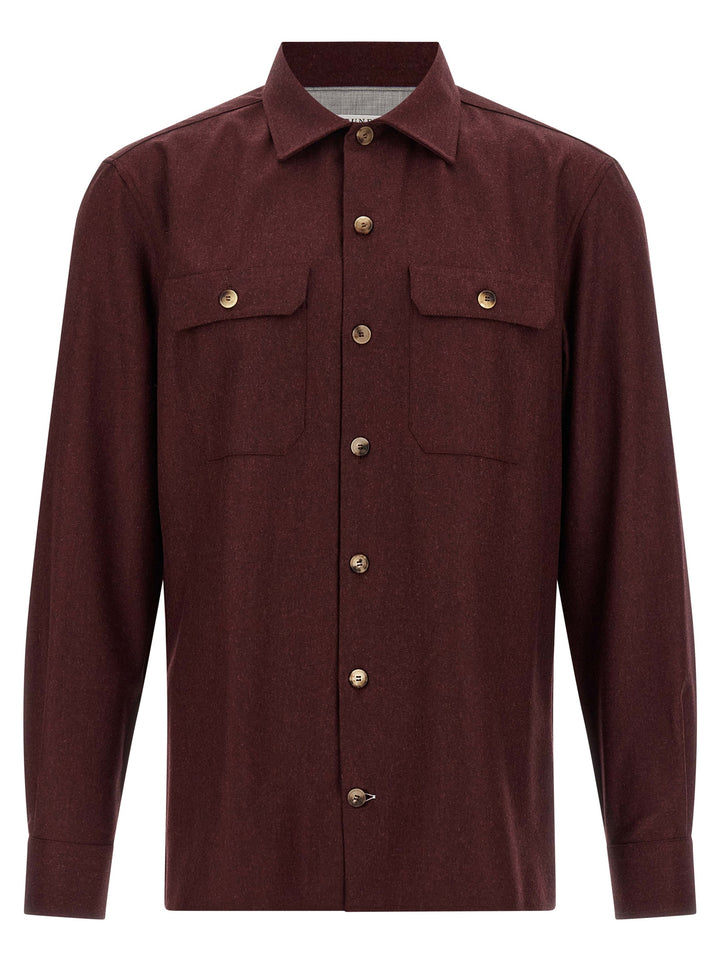 Brunello Cucinelli Flannel Overshirt Camicie - Bordeaux | c891dd43a64492fc0fca31a95e3a593c7507303b