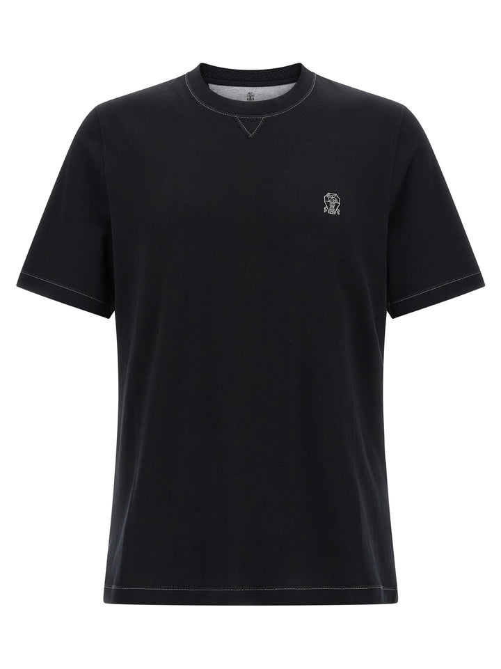 Brunello Cucinelli Logo Embroidery T shirt - Nero | 40bfdf052df39a517373ba32982ee11b763f6897
