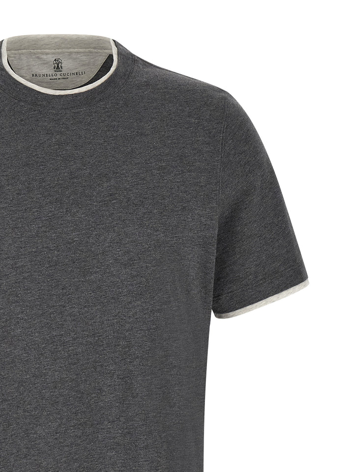 Brunello Cucinelli Double Layer T shirt - Grigio | e02961e09de9fdd92cbca1647127f391f5e58401