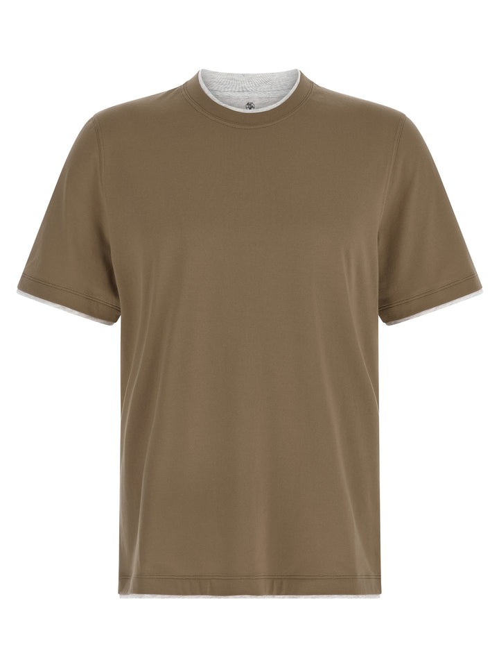Brunello Cucinelli Double Layer T shirt - Beige | 6303cc908dea9b749a1bb457a62142b0d29f1739