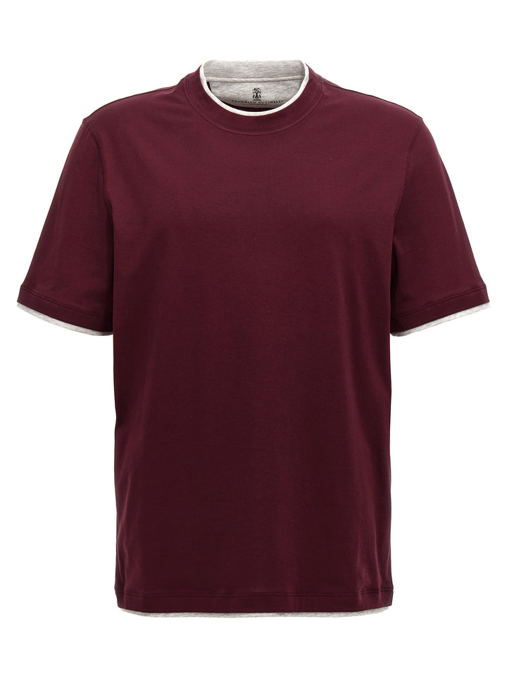 Brunello Cucinelli Double Layer T shirt - Bordeaux | 2ffbbee5223f7264865fc1b10cb6ae9859ace78f